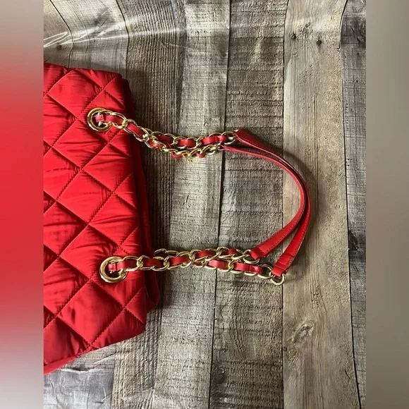 Talbots leather / nylon quilted red tote bag - Picture 10 of 16